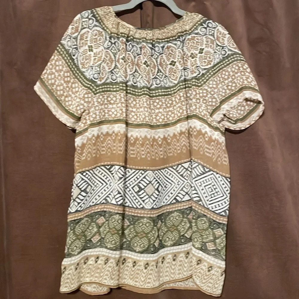Flowy sheer womens blouse shirt top army green mustard white size m or lg - Picture 5 of 5